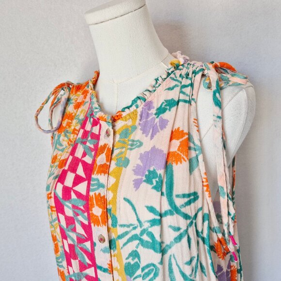 Ellen Merchant x Anthropologie Mixed Print Button Down Maxi Dress Sleeveless - Picture 4 of 14